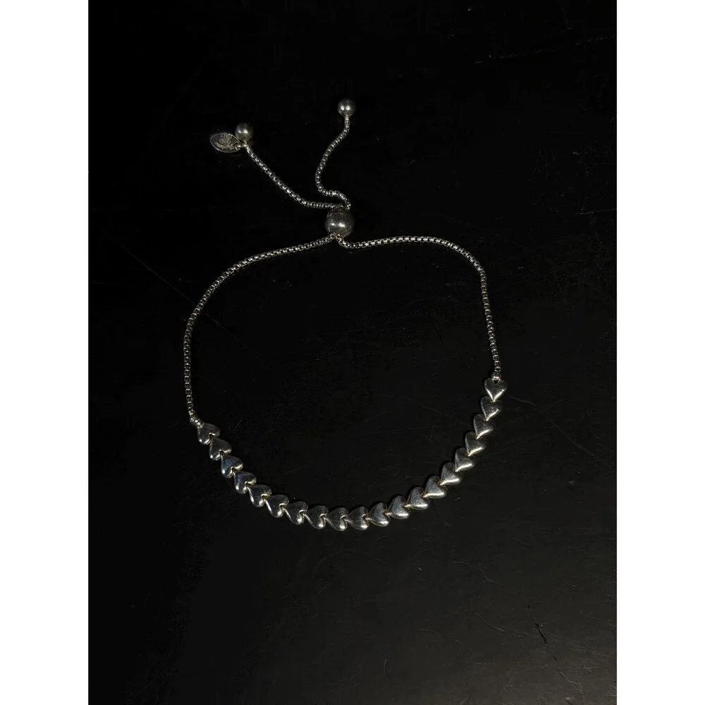 Vintage Dyadema 925 Sterling Silver Heart Bolo Slider Bracelet